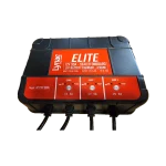 ELITE 30A 14.4V Charger - 3 Bank Front View of an Advanced 12V 30A Sealed Onboard 3-Bank Lithium Charger, compatible with multiple battery configurations.