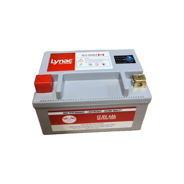 Top View of a Sleek 12V 4Ah High-Performance Lithium Battery for ATV, UTV, and Dirt Bikes.